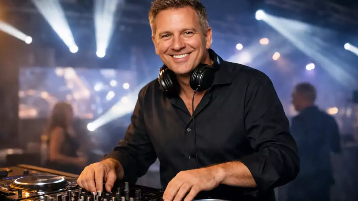 Voorbeeld audiovisueel feestconcept met dj